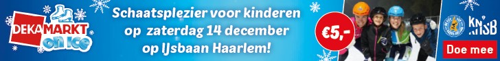 Banner Dekamarkt on ice. Goedkoop schaatsen voor de jeugd tot en met  12 jaar op de ijsbaan haarlem