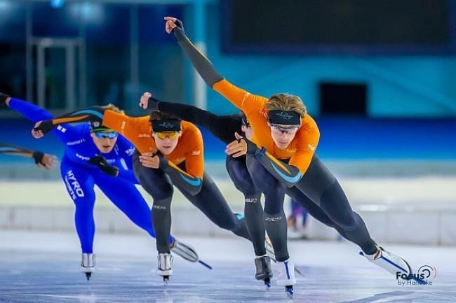 Ice skaters of the talentteam Haarlem training in Haarlem (Schaatsacademie Noord-West)